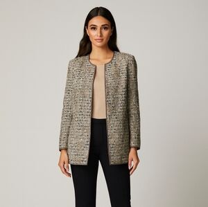 Lafayette 148 Tweed Collarless Blazer Jacket Size 6 In Taupe
